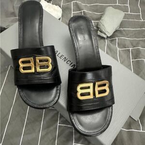 Balenciaga Black and Gold Sandals